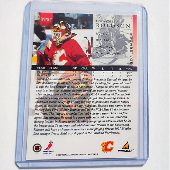 Dwayne Roloson Calgary Flames Pinnacle Hockey Artist Proof 1997/98 #PP87 - Picture 2 of 2